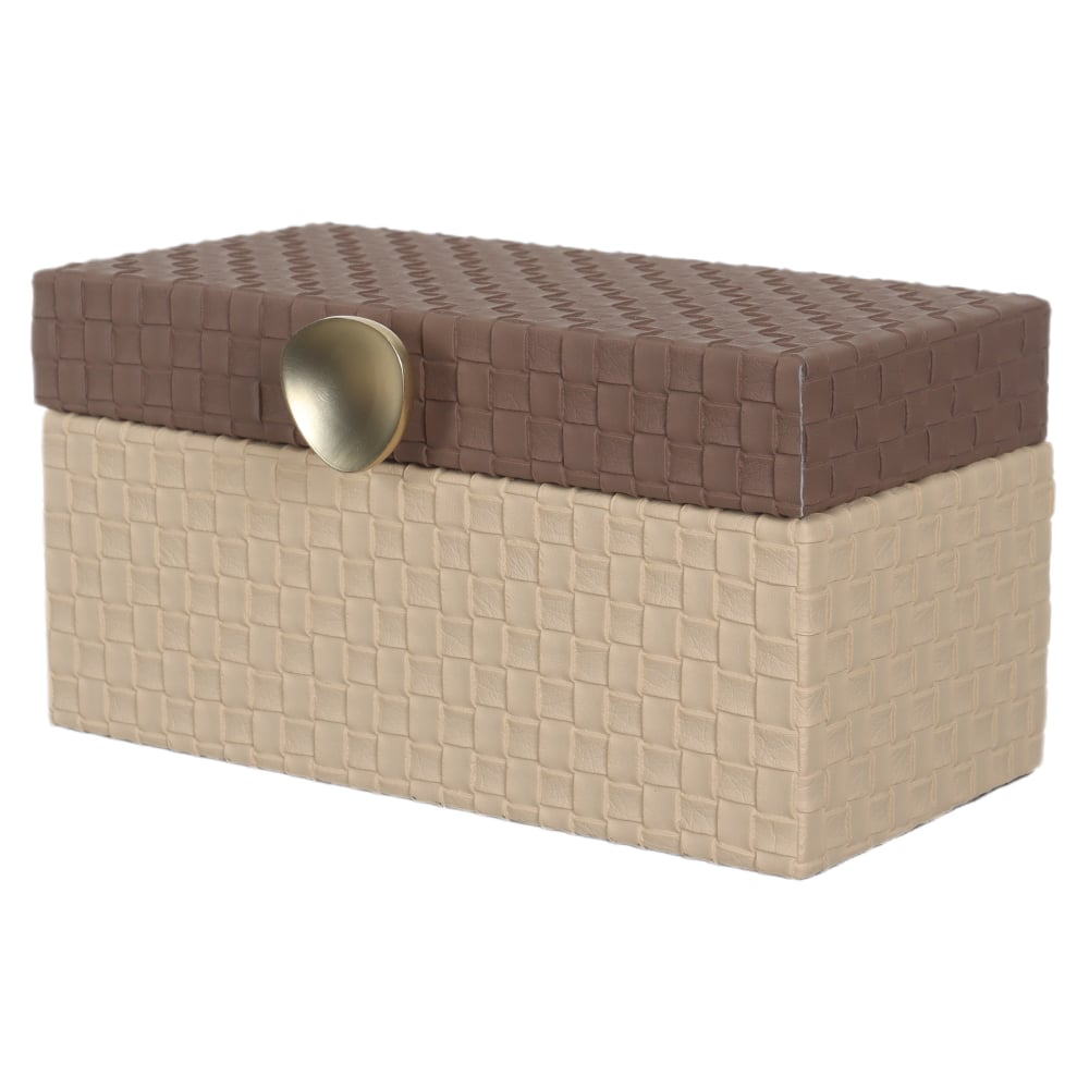 CAIXA DECORATIVA MDF REVESTIMENTO PU (OFF WHITE MARROM) 10X20X10cm