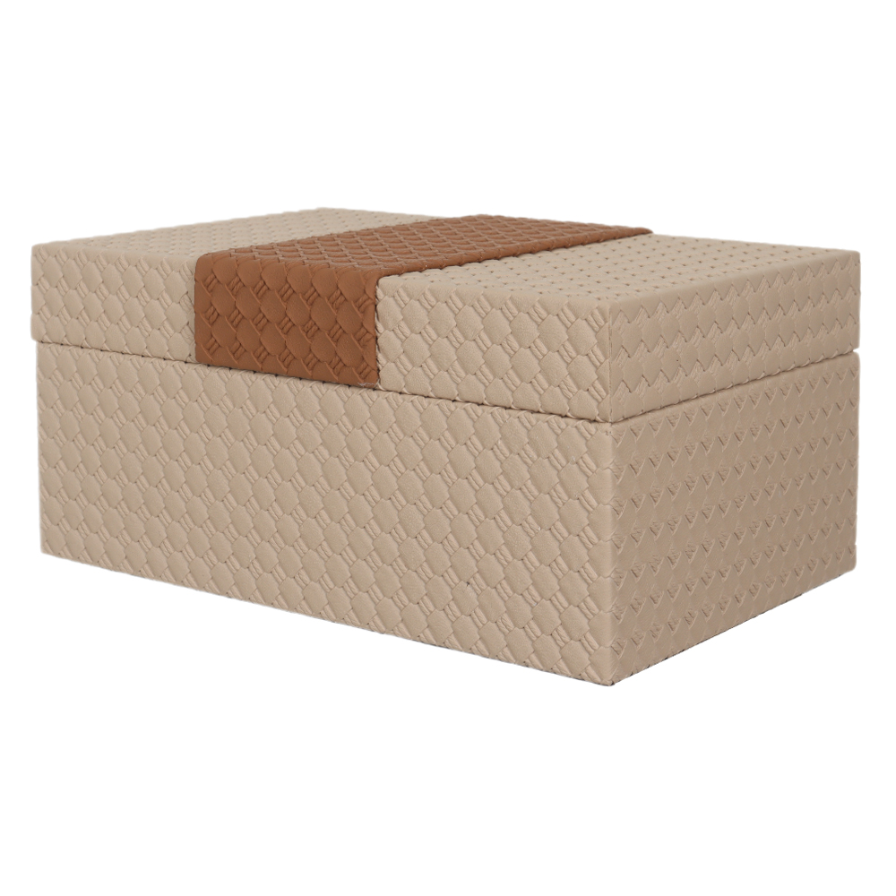 CAIXA DECORATIVA MDF REVESTIMENTO PU (BEGE MARROM) 13X29X19cm
