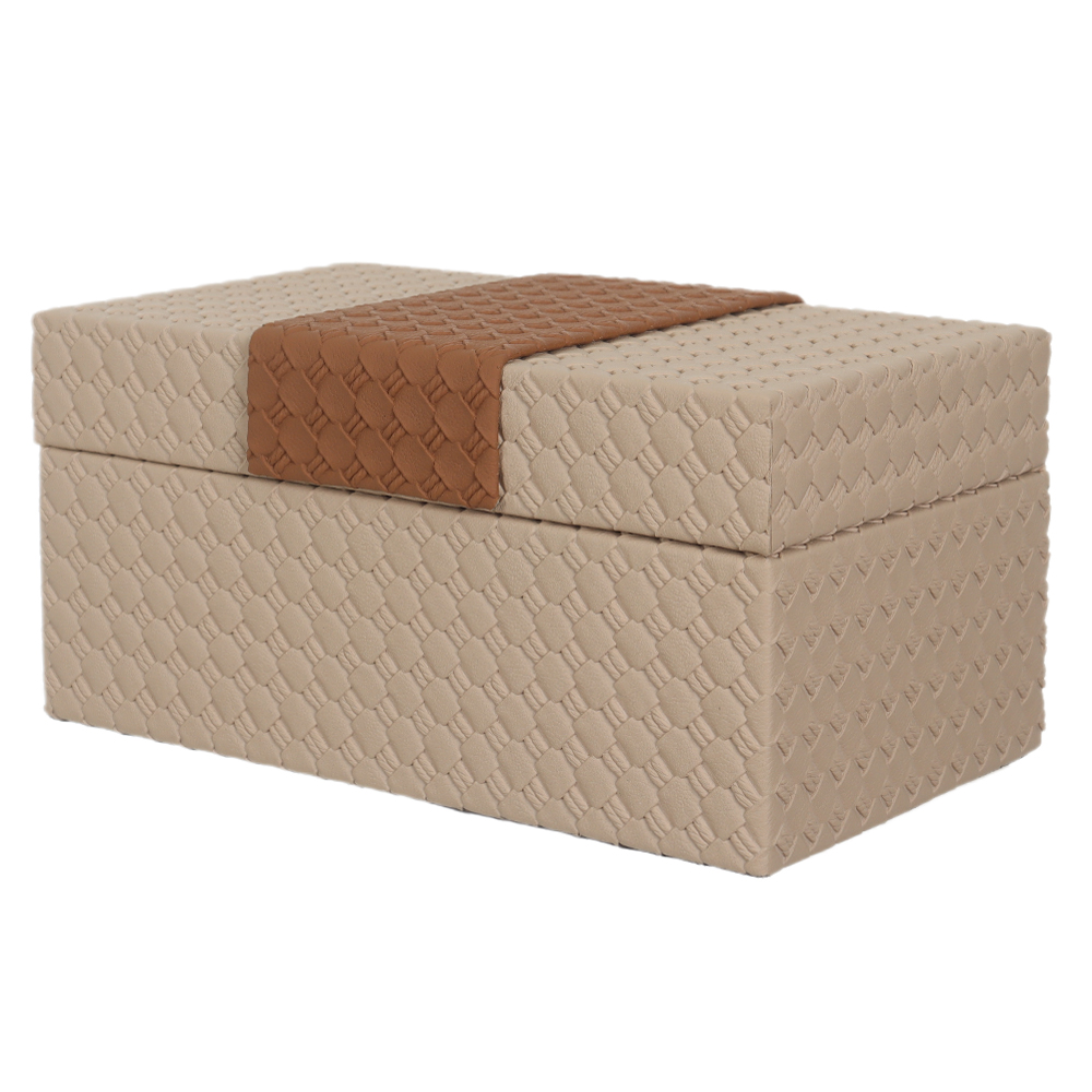 CAIXA DECORATIVA MDF REVESTIMENTO PU (BEGE MARROM) 11X24X14cm