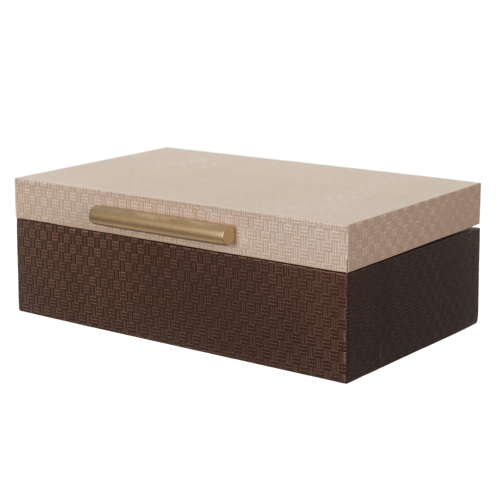 CAIXA DECORATIVA MDF REVESTIMENTO PU (BEGE DOURADO) 8,5X25X15cm