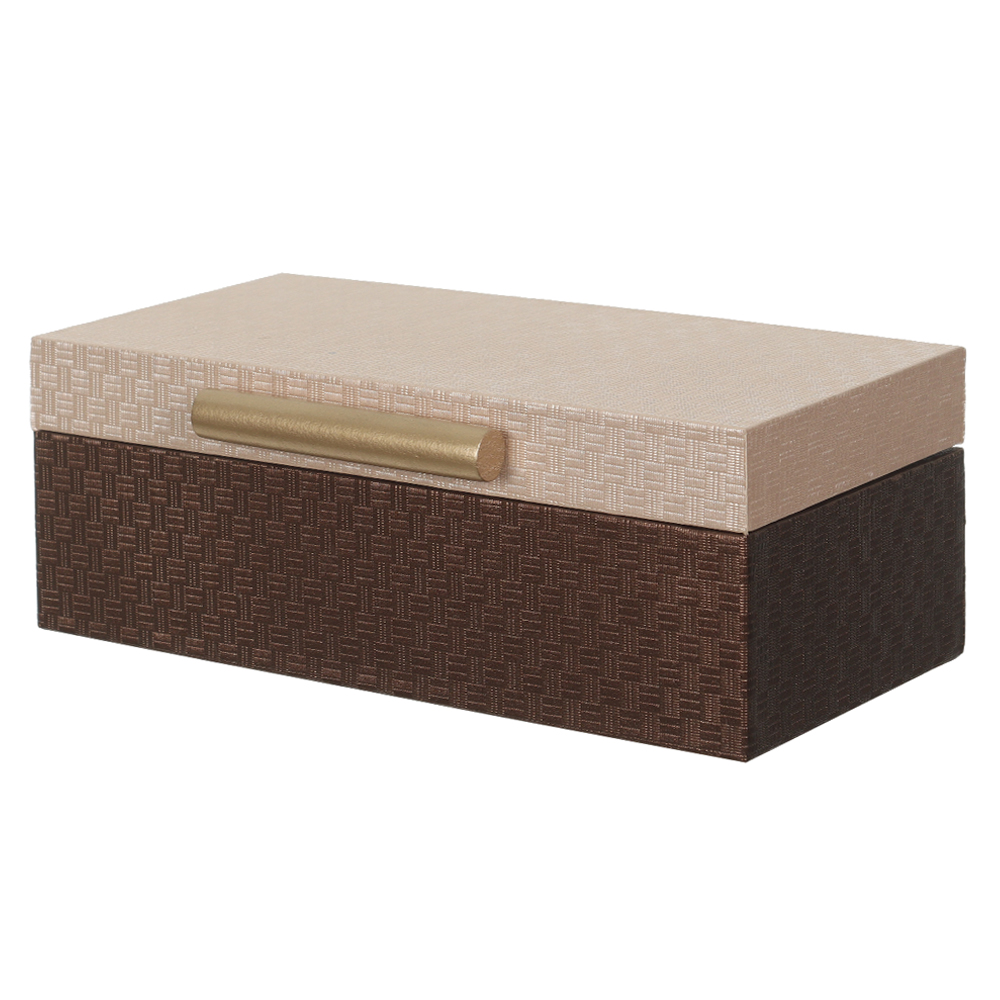CAIXA DECORATIVA MDF REVESTIMENTO PU (BEGE DOURADO) 7X20X10cm