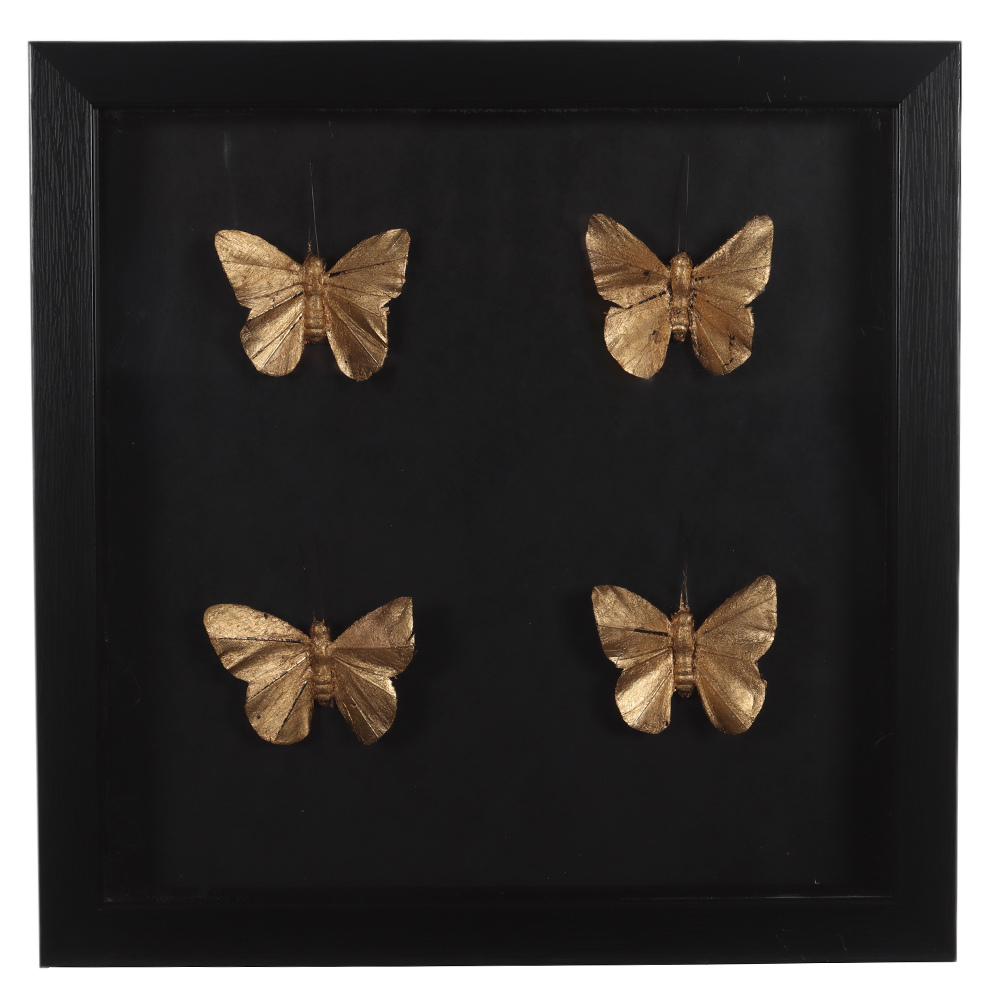 QUADRO DECORATIVO ACRILICO COM BORBOLETA (PRETO DOURADO) 30,2X30,2X3,2cm