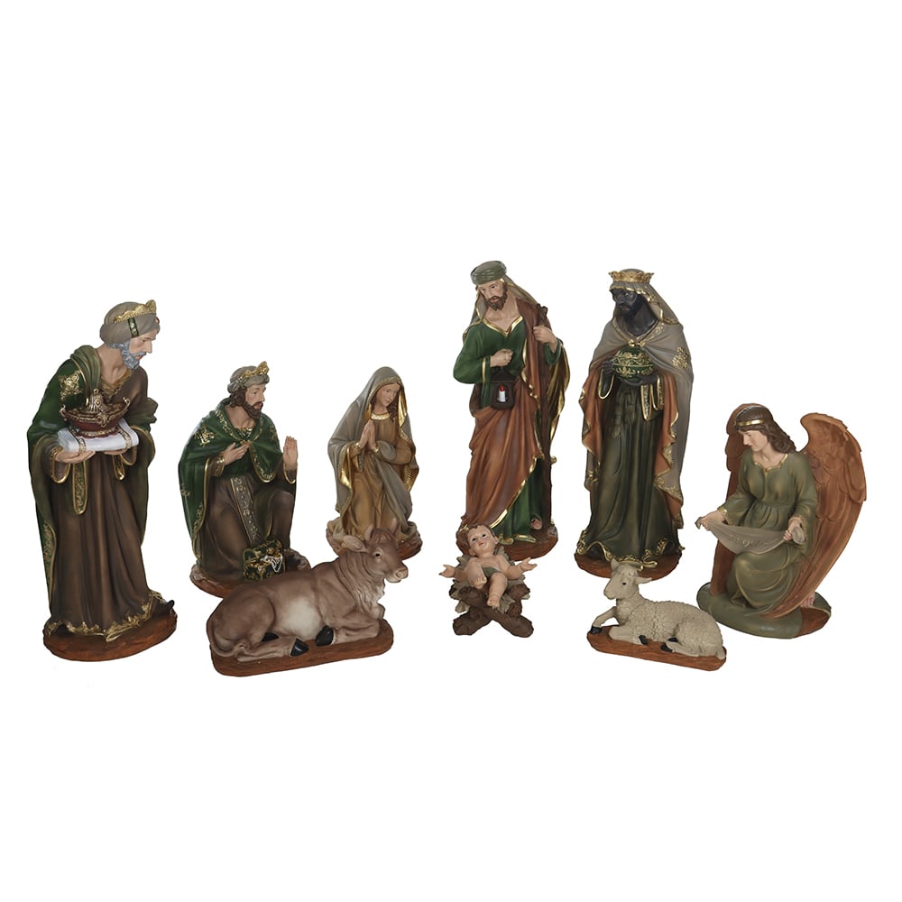 RESINA NATAL PRESEPIO C/9 FIG (VERDE BEGE DOURADO) 1,1m
