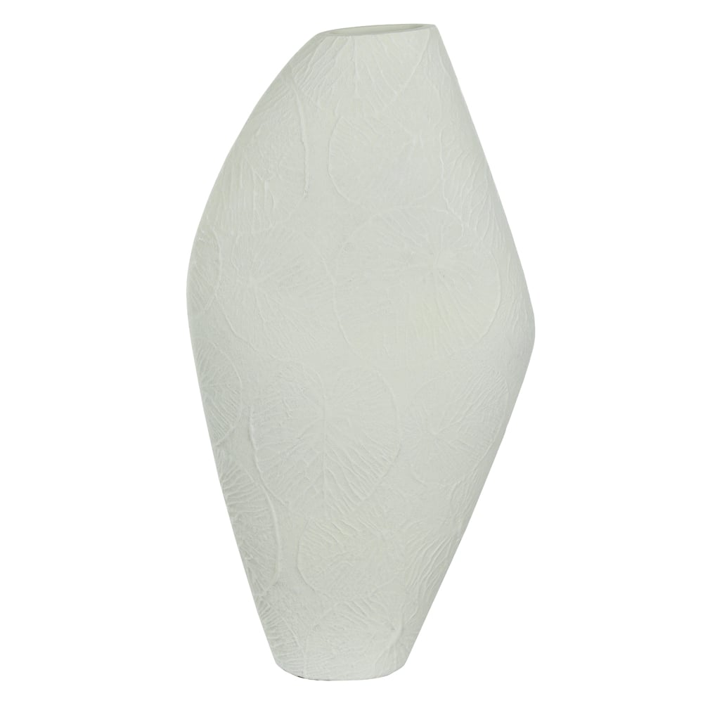 VASO DECORATIVO POLIRESINA FOLHAS (OFF WHITE) 48X25X9cm