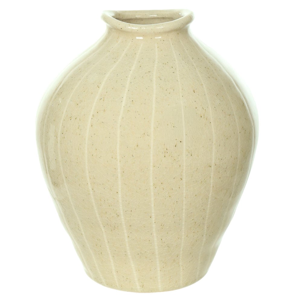 VASO DECORATIVO CERAMICA COM LISTRAS (OFF WHITE) 21,5cm 17,5d