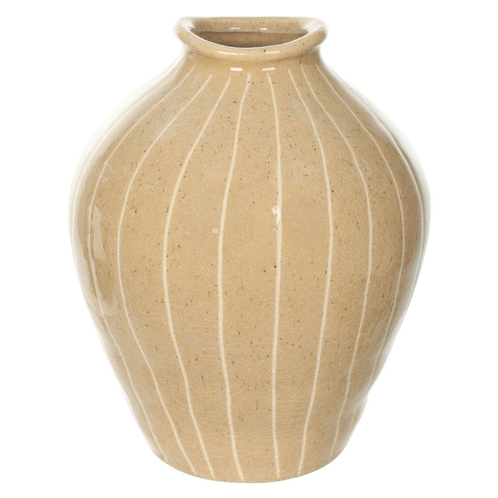 VASO DECORATIVO CERAMICA COM LISTRAS (BEGE OFF WHITE) 21,5cm 17,5d