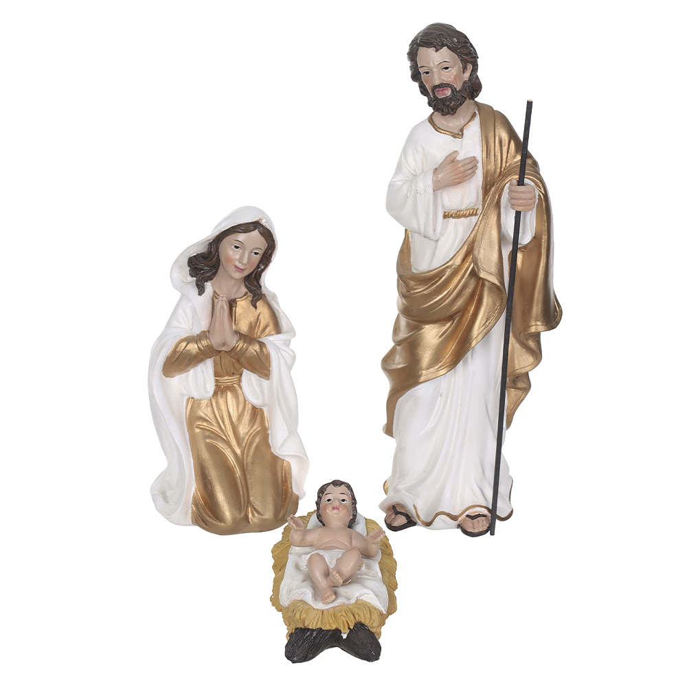 RESINA NATAL SAGRADA FAMILIA (BRANCO DOURADO) 29cm