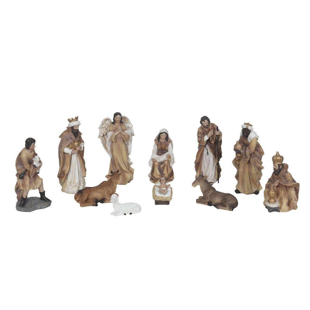 RESINA NATAL PRESEPIO C/11 PCS (BEGE DOURADO) 19cm