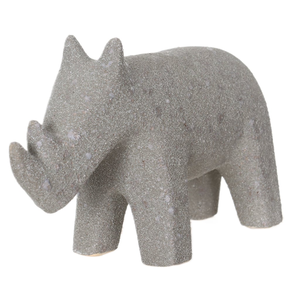 ESCULTURA DECORATIVA CERAMICA RINOCERONTE (CINZA) 11X18X6cm