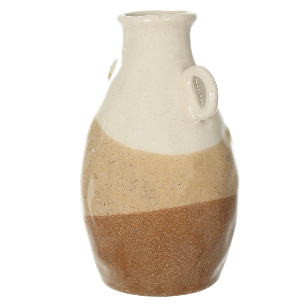 VASO DECORATIVO CERAMICA TEXTURIZADO COM ALCA (BEGE MARROM) 19cm 11d