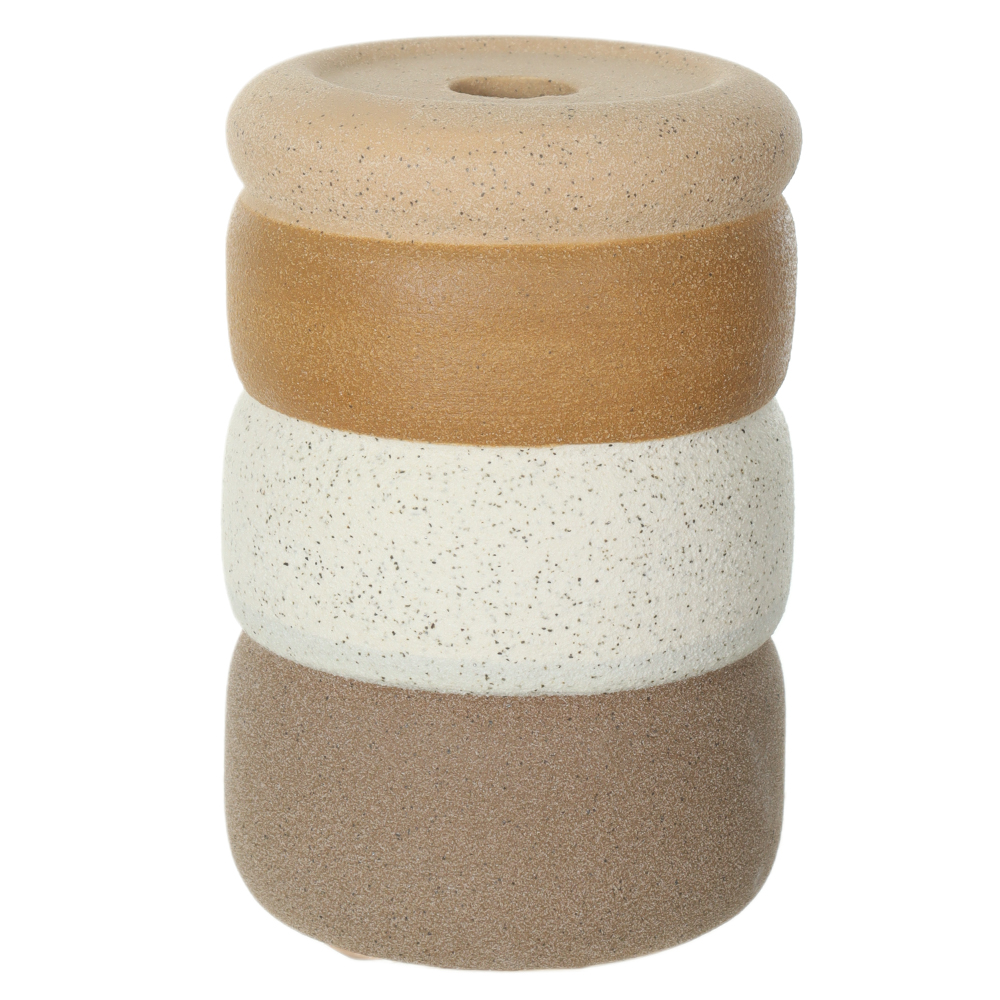 PORTA VELAS DECOR CERAMICA TEXTURIZADO M (BEGE MARROM) 15,5cm 10d