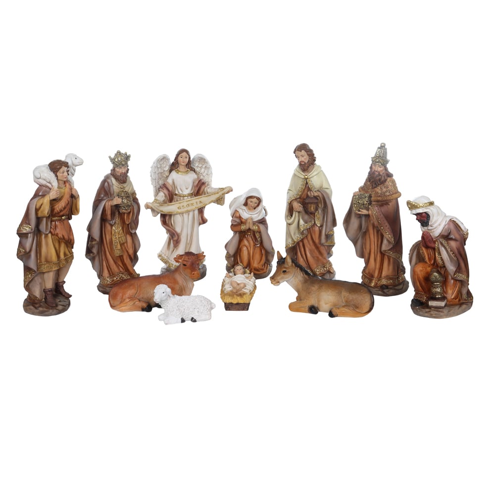 RESINA NATAL PRESEPIO C/11 PCS (BEGE DOURADO) 42cm