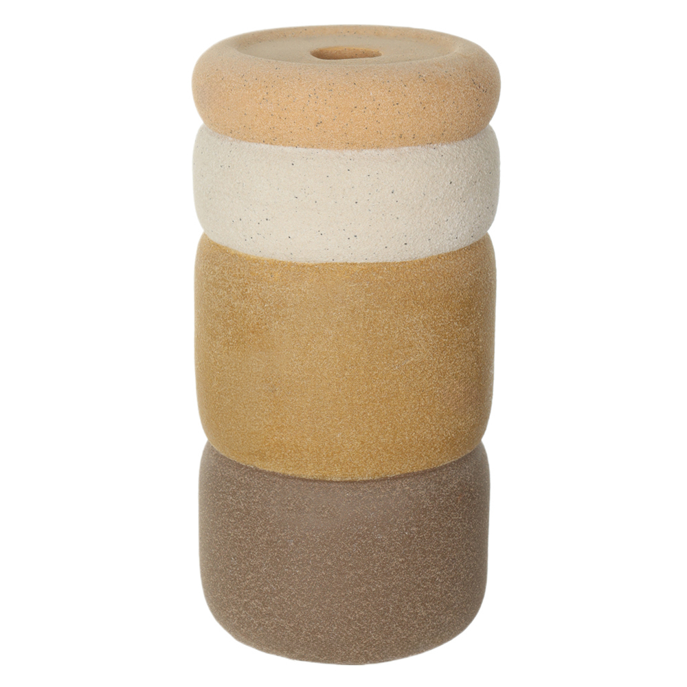 PORTA VELAS DECOR CERAMICA TEXTURIZADO G (BEGE MARROM) 20cm 10d