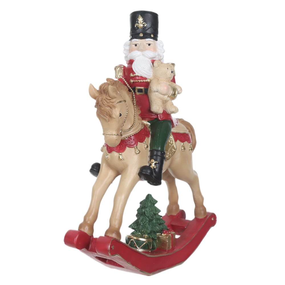 RESINA NATAL QUEBRA NOZES C/CAVALO (VERMELHO BEGE) 23,5X18cm