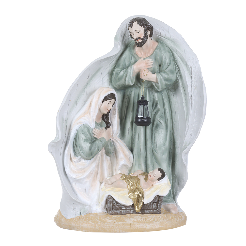RESINA NATAL SAGRADA FAMILIA C/LED (VERDE PEROLA) 55X40cm