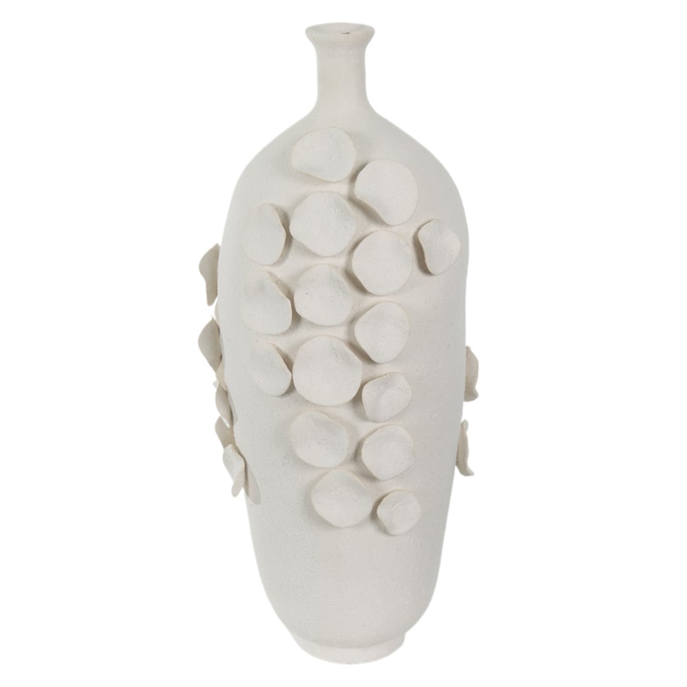 VASO DECORATIVO CERAMICA COM APLICACAO (BRANCO) 34,5X16X15,5cm
