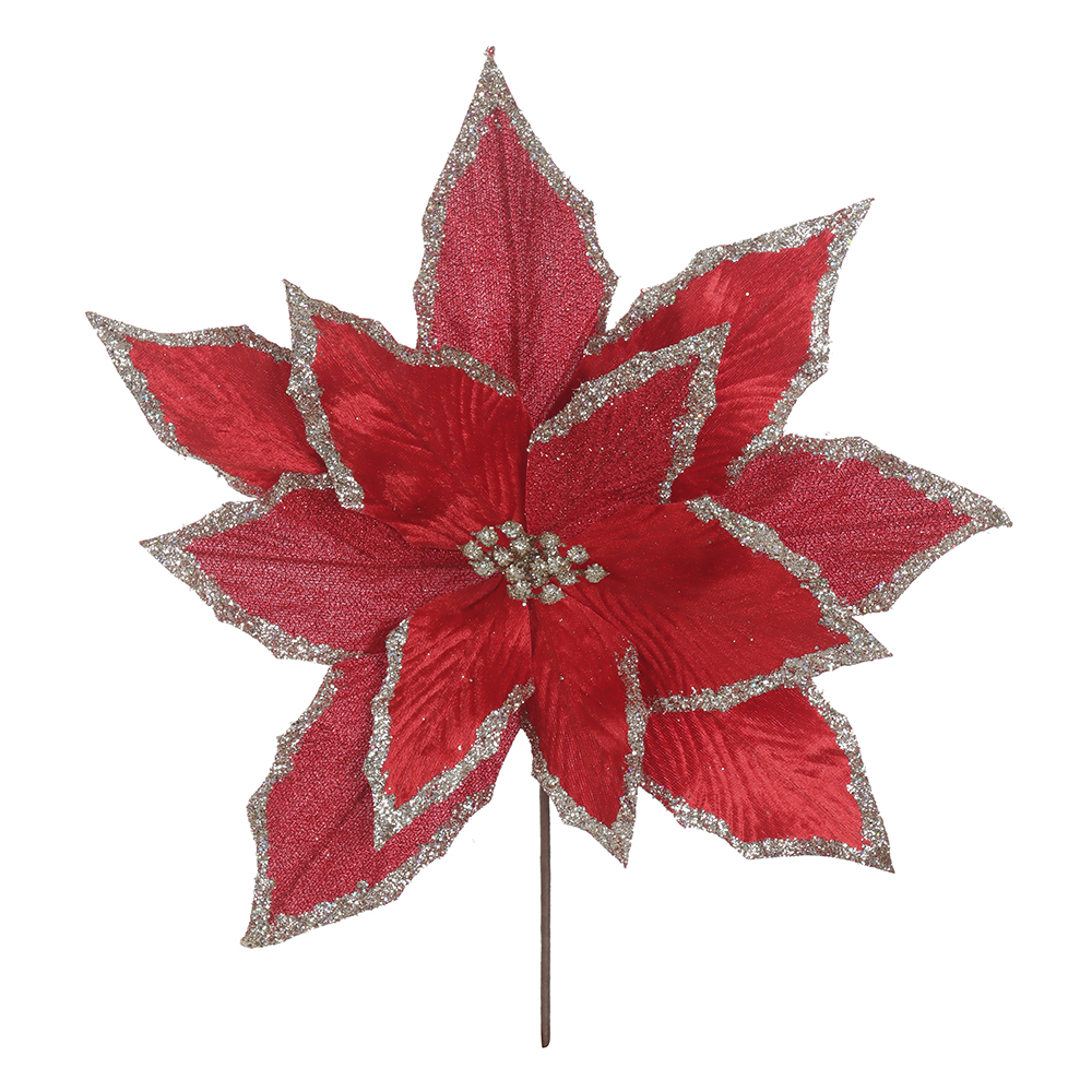 H.BICO DE PAPAGAIO NATAL AVELUDADO (VERMELHO GLITTER CHAMPANHE) 25cm 35d 12P
