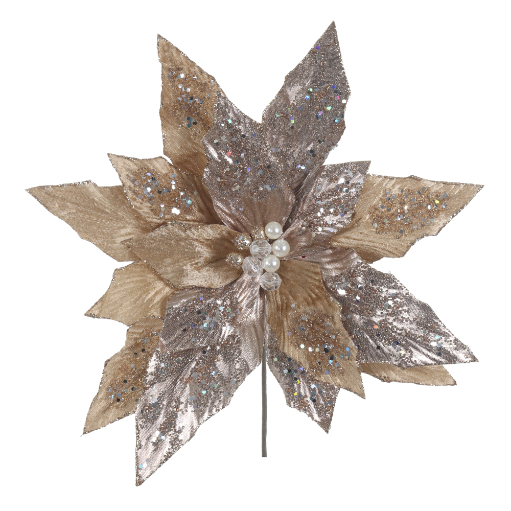 H.BICO DE PAPAGAIO NATAL AVELUDADO (BEGE GLITTER CHAMPANHE) 25cm 37d 16P