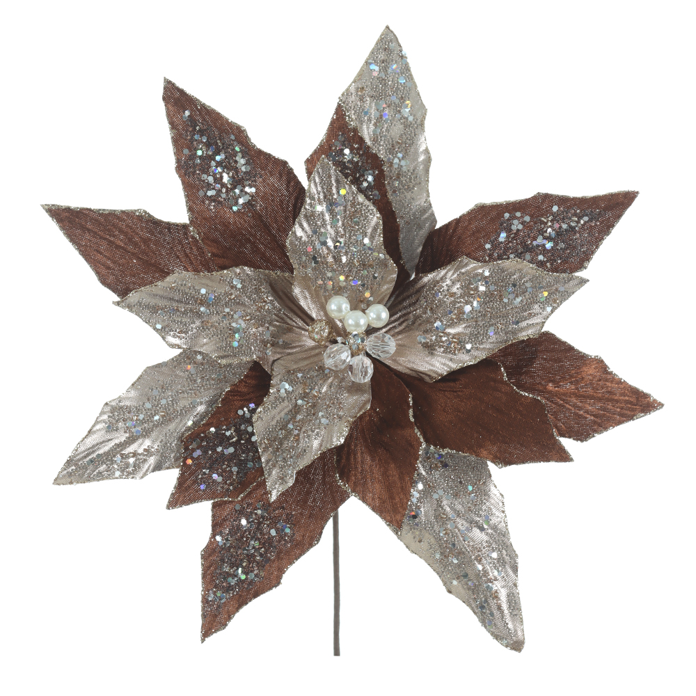 H.BICO DE PAPAGAIO NATAL AVELUDADO (MARROM GLITTER CHAMPANHE) 25cm 37d 16P