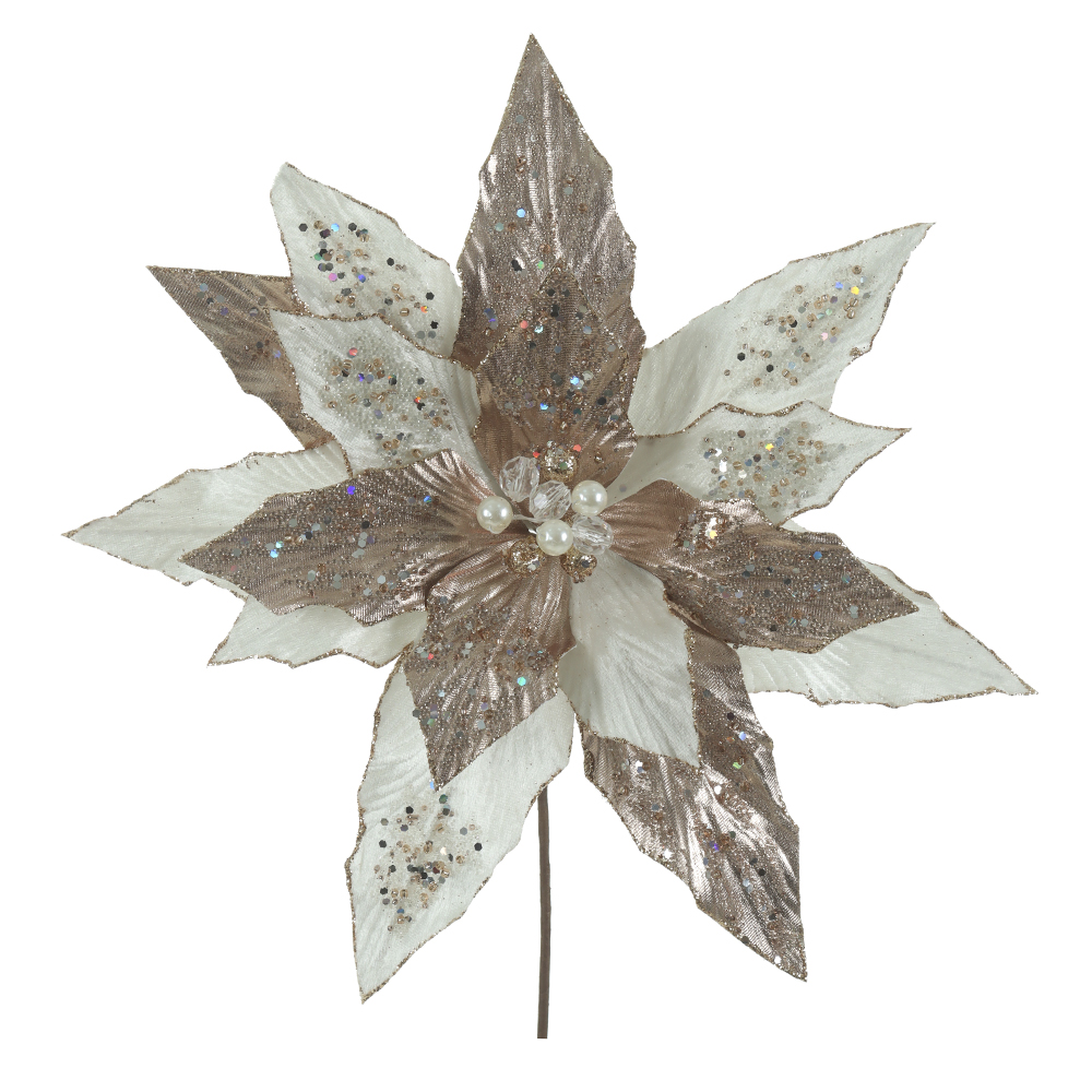 H.BICO DE PAPAGAIO NATAL AVELUDADO (OFF WHITE GLITTER CHAMPANHE) 25cm 37d 16P