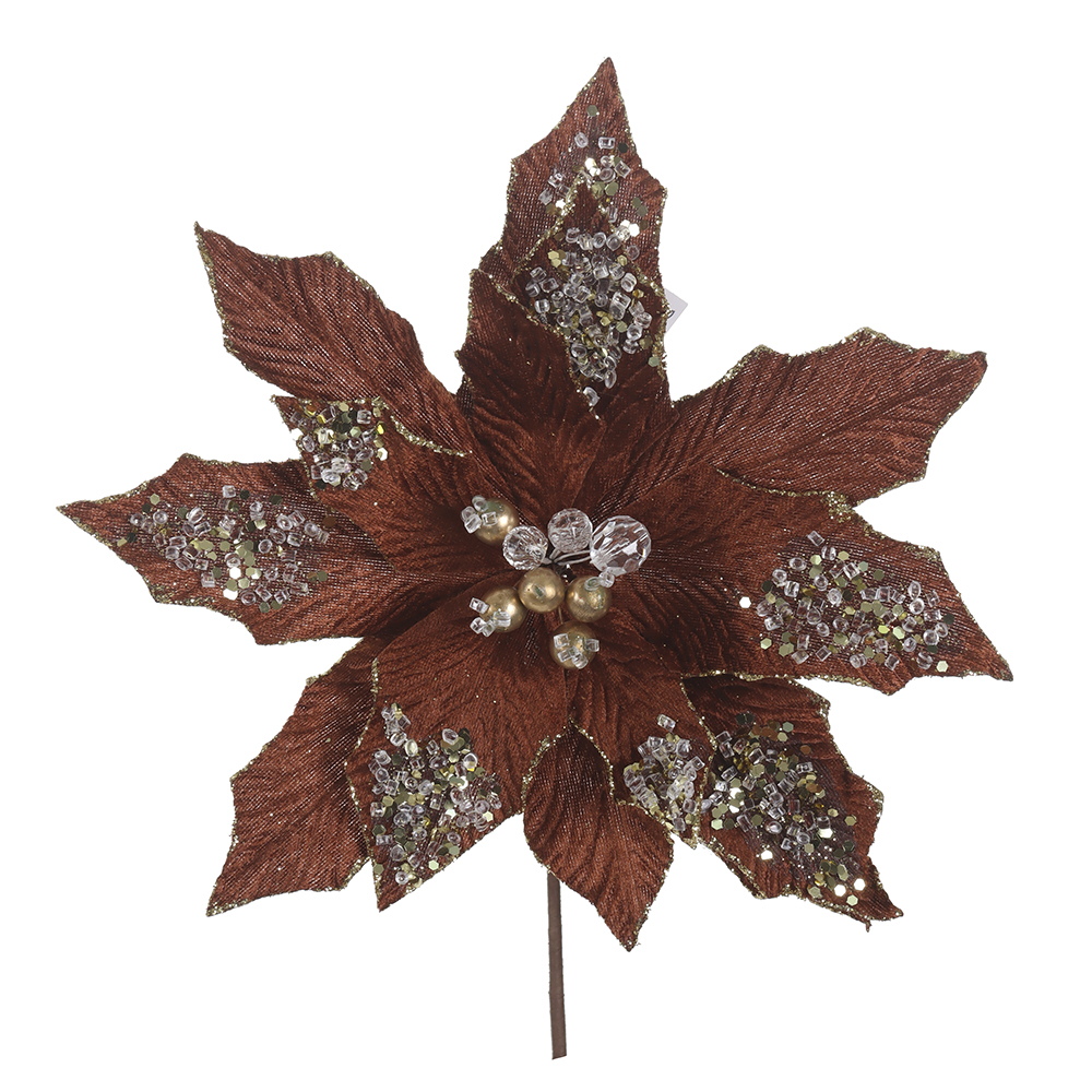 H.BICO DE PAPAGAIO NATAL AVELUDADO (MARROM GLITTER DOURADO) 25cm 27d 14P