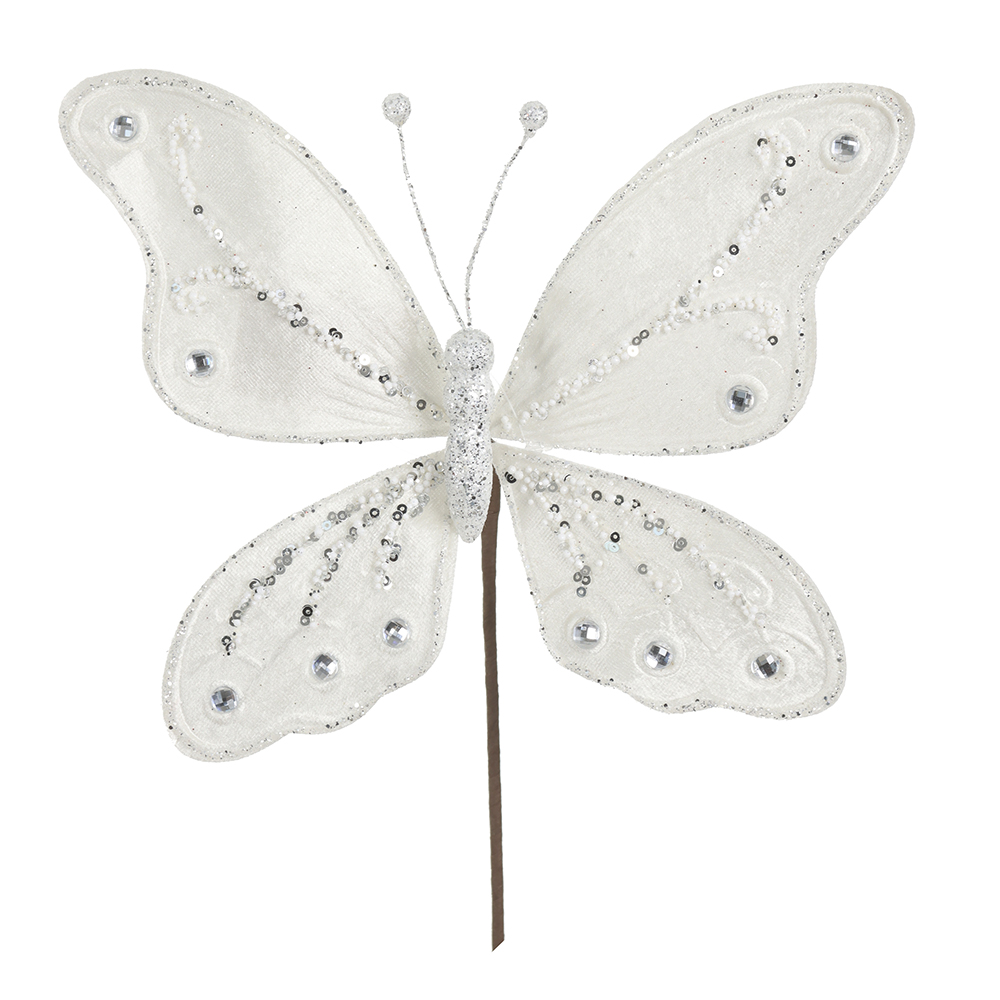 C.BORBOLETA NATAL 27D (OFF WHITE GLITTER PRATA) 25cm
