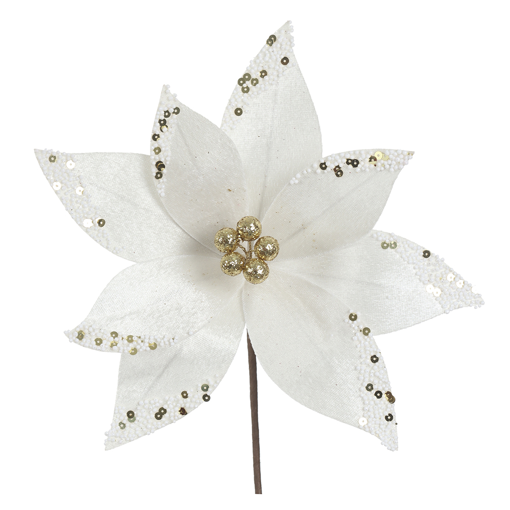 H.BICO DE PAPAGAIO NATAL AVELUDADO (OFF WHITE GLITTER DOURADO) 25cm 25d 8P