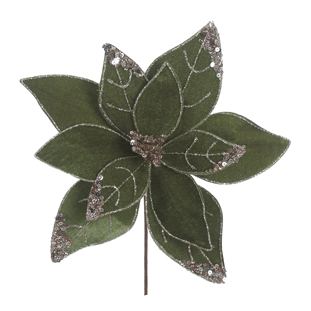 H.BICO DE PAPAGAIO NATAL AVELUDADO (VERDE GLITTER CHAMPANHE) 25cm 30d 11P
