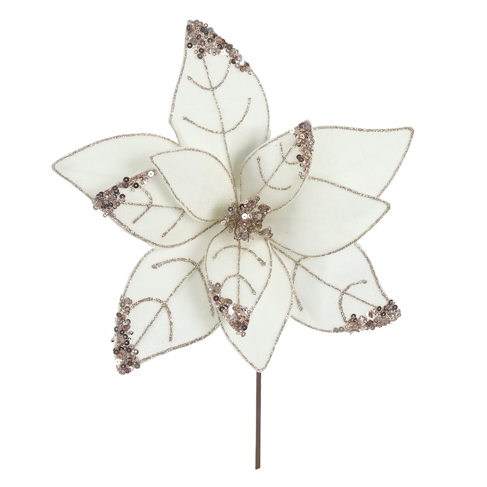H.BICO DE PAPAGAIO NATAL AVELUDADO (OFF WHITE GLITTER CHAMPANHE) 25cm 30d 11P