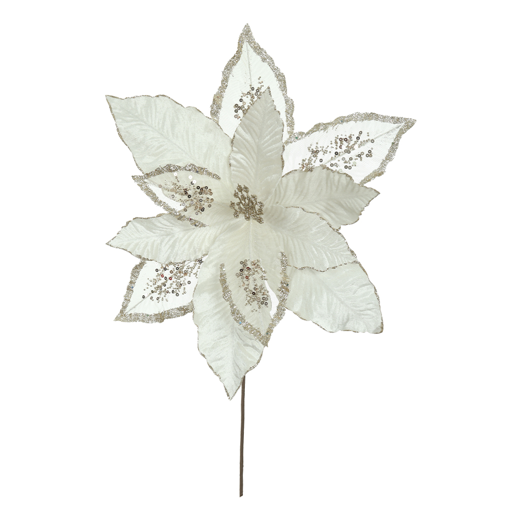 H.BICO DE PAPAGAIO NATAL AVELUDADO (OFF WHITE GLITTER CHAMPANHE) 50cm 45d 12P