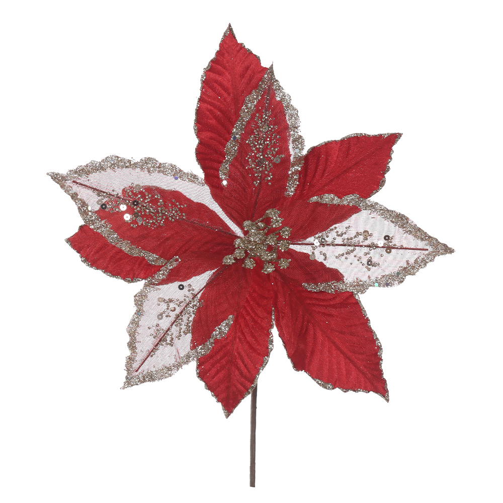 H.BICO DE PAPAGAIO NATAL AVELUDADO (VERMELHO GLITTER CHAMPANHE) 25cm 30d 9P