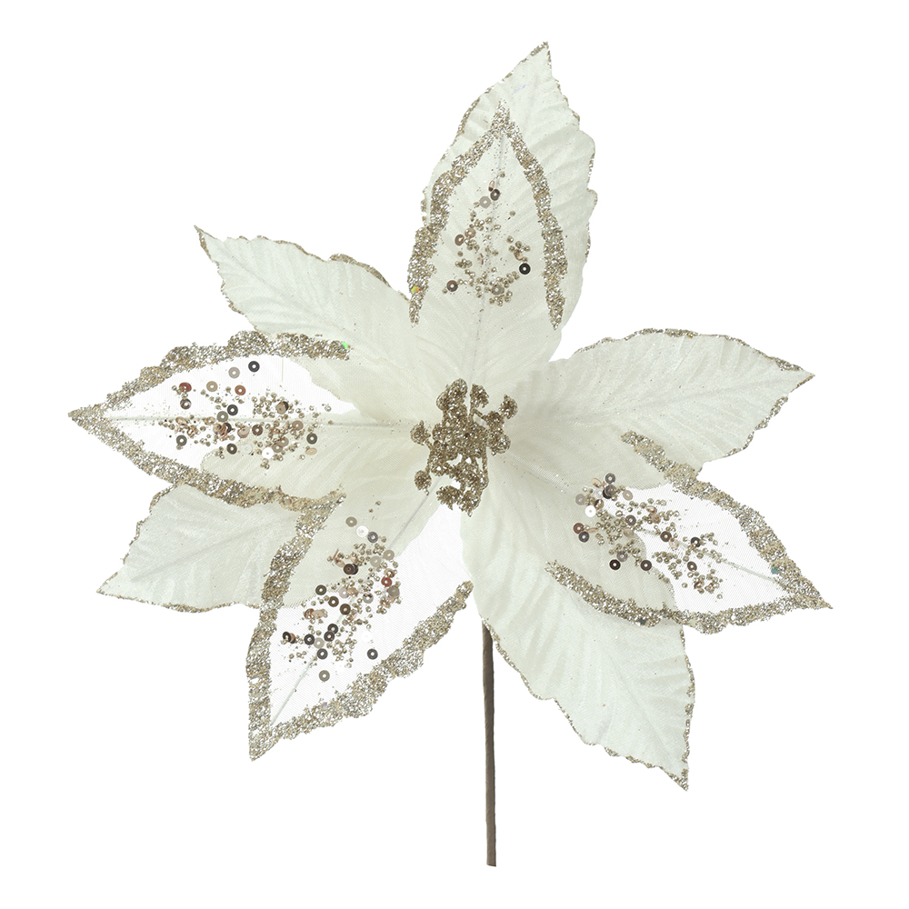 H.BICO DE PAPAGAIO NATAL AVELUDADO (OFF WHITE GLITTER CHAMPANHE) 25cm 30d 9P