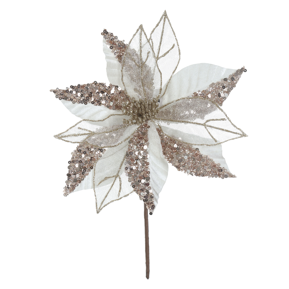 H.BICO DE PAPAGAIO NATAL AVELUDADO (OFF WHITE GLITTER CHAMPANHE) 25cm 30d 11P