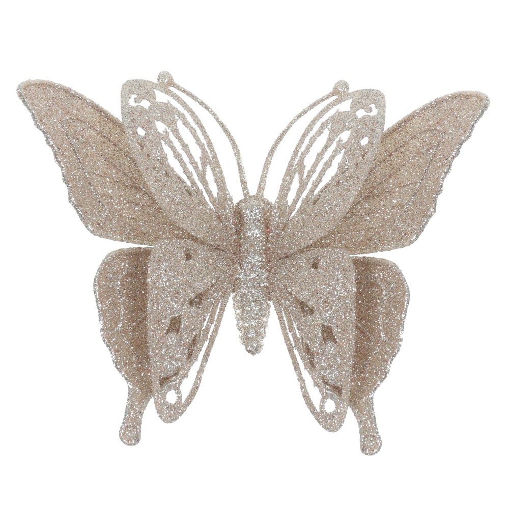 C.BORBOLETA NATAL C/GLITTER (CHAMPANHE) 11cm