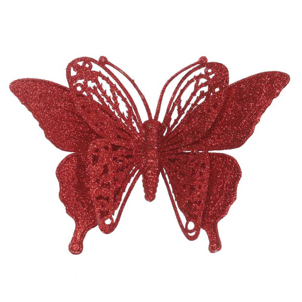 C.BORBOLETA NATAL C/GLITTER (VERMELHO) 11cm