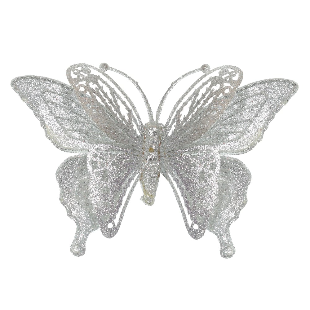 C.BORBOLETA NATAL C/GLITTER (PRATA) 11cm