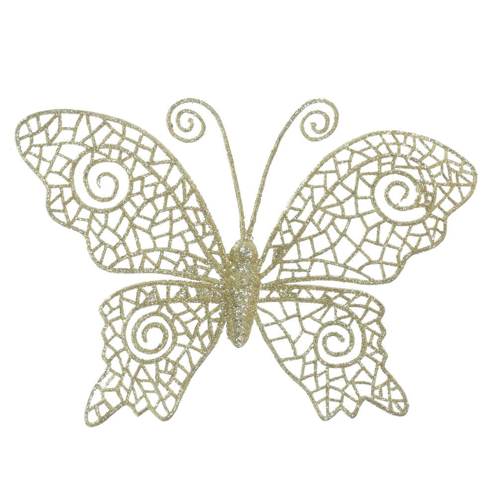 C.BORBOLETA NATAL C/GLITTER (DOURADO) 13cm