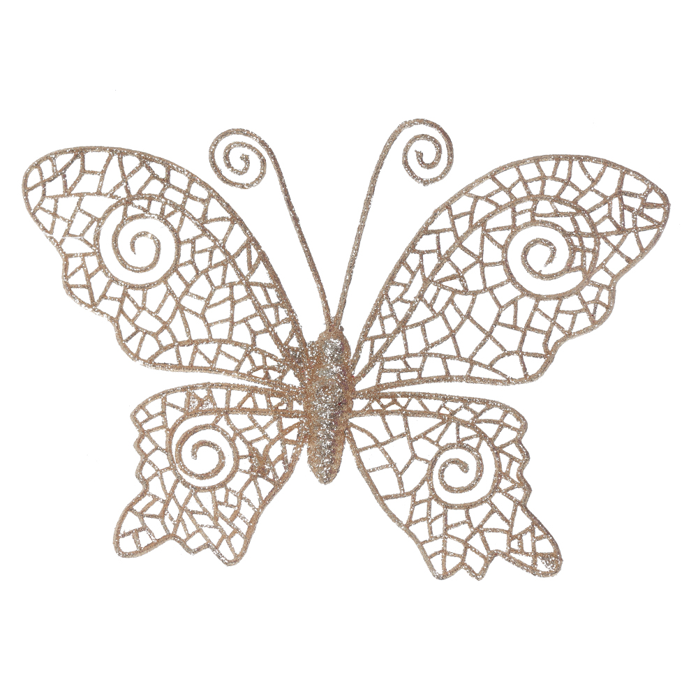 C.BORBOLETA NATAL C/GLITTER (CHAMPANHE) 13cm