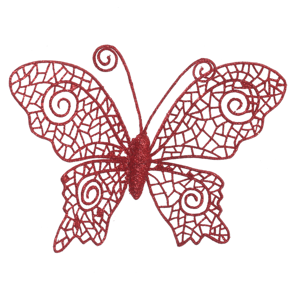 C.BORBOLETA NATAL C/GLITTER (VERMELHO) 13cm