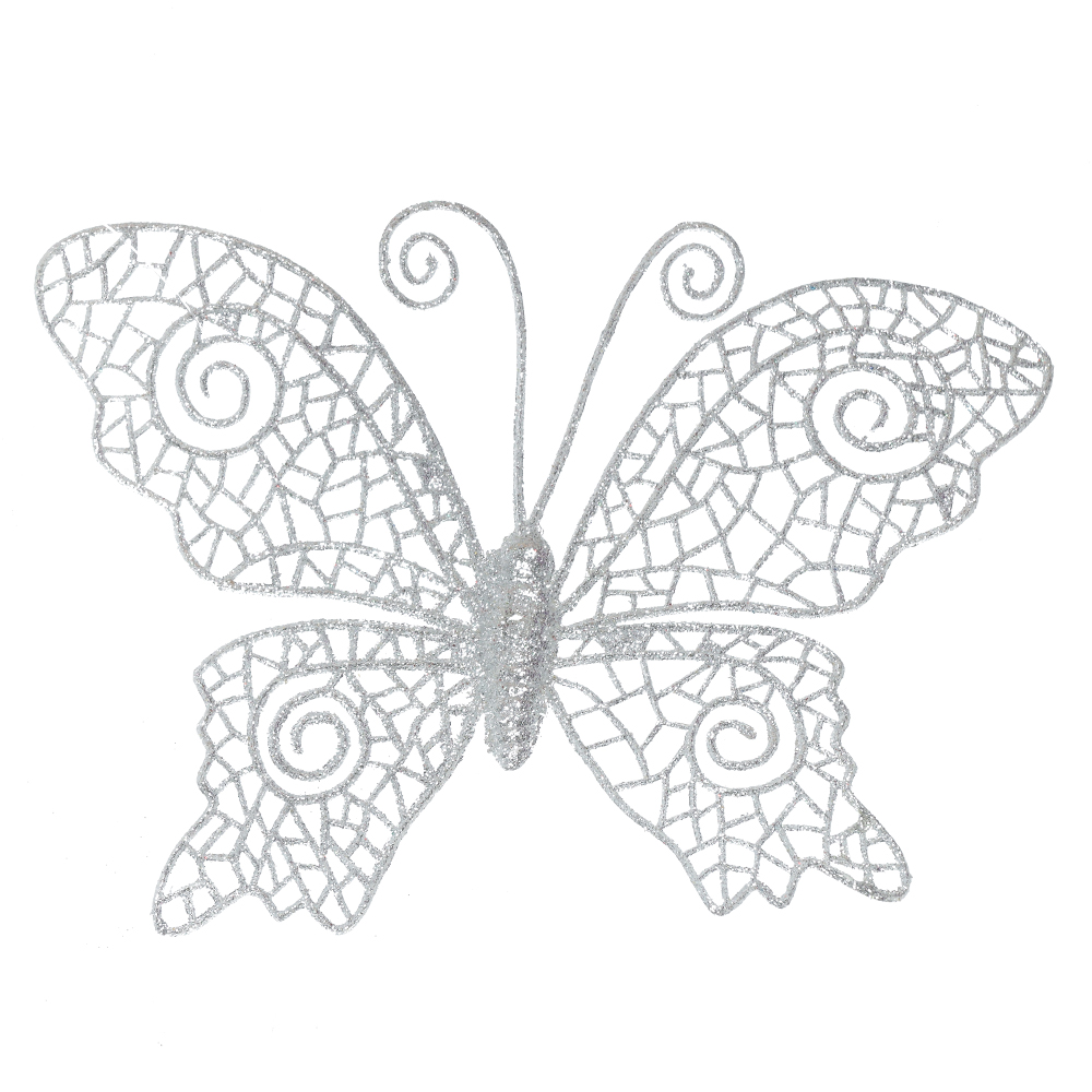 C.BORBOLETA NATAL C/GLITTER (PRATA) 13cm