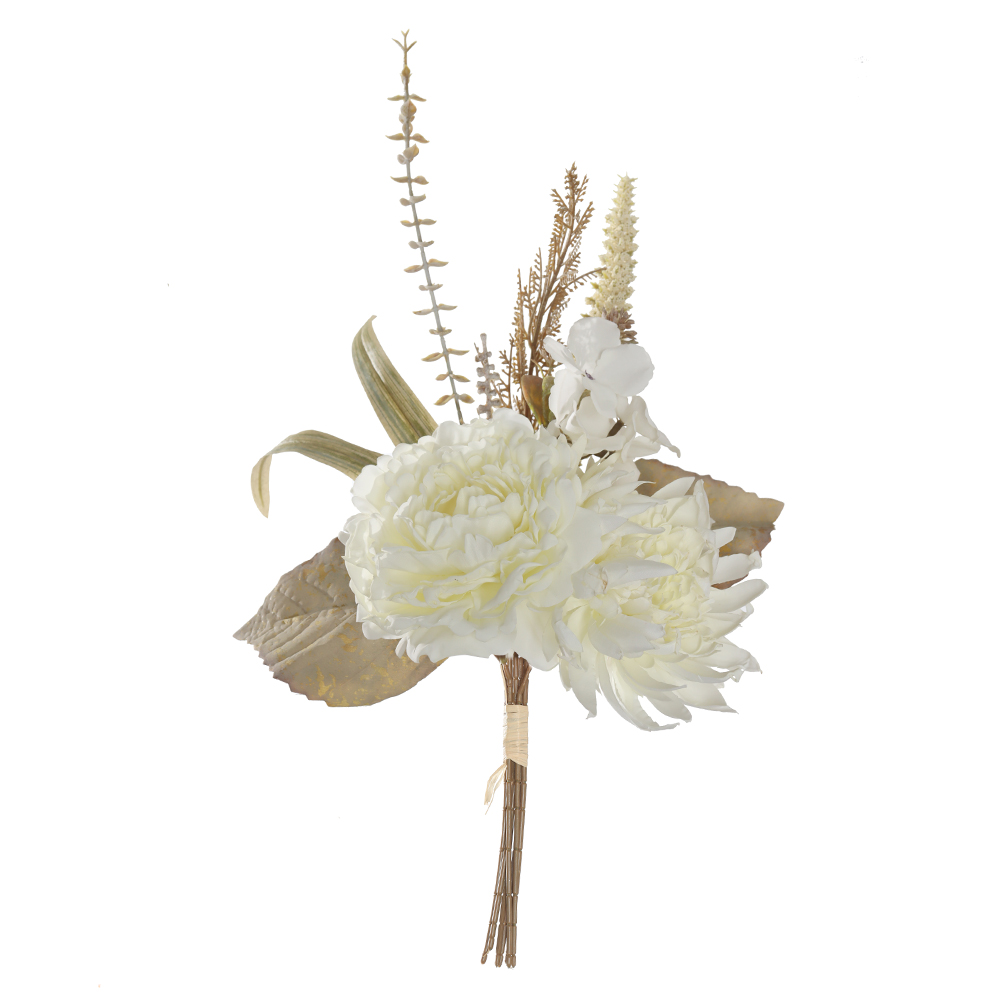 B.PEONIA MISTO RAMALHETE C/FITA X7 (CREME OUTONO) 45cm
