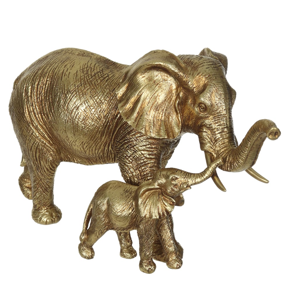 ESCULTURA DECORATIVA POLIRESINA ELEFANTES (DOURADO) 17,5X31X13cm