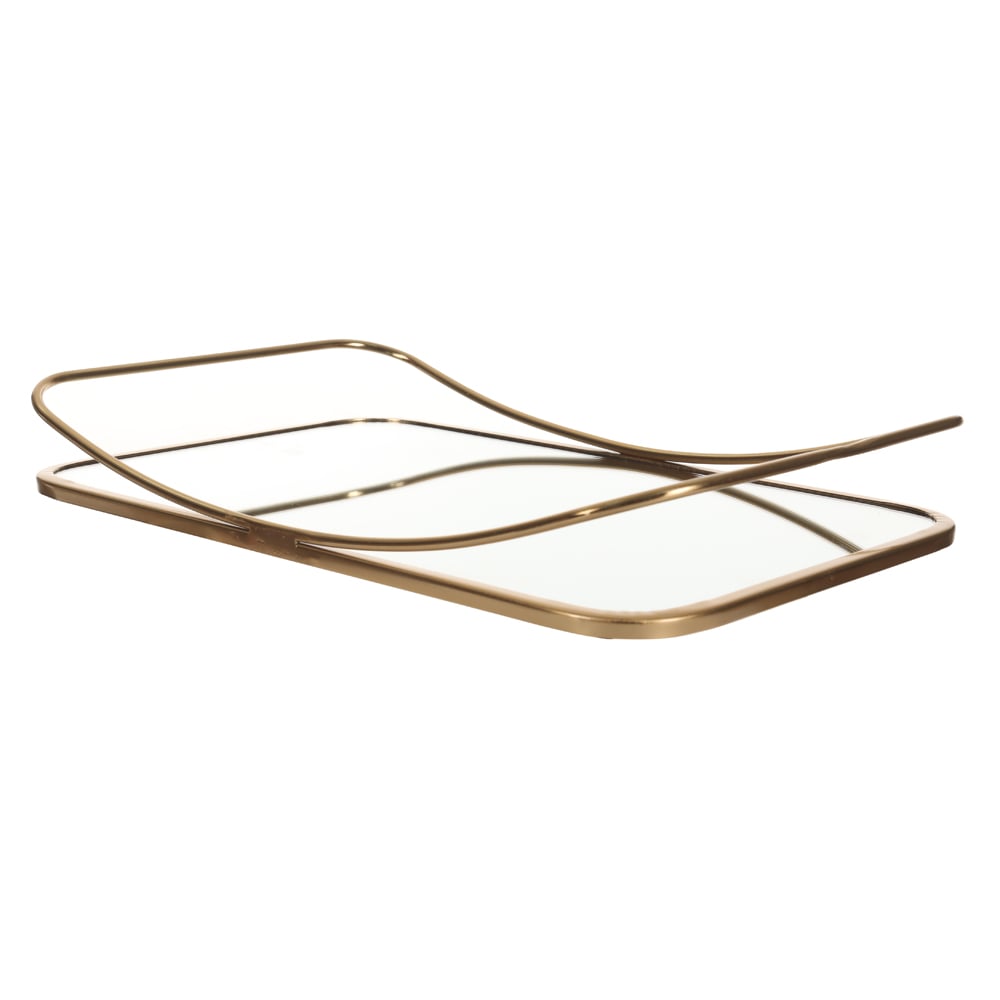 BANDEJA METAL COM ESPELHO LINES (DOURADO) 6X40X26cm