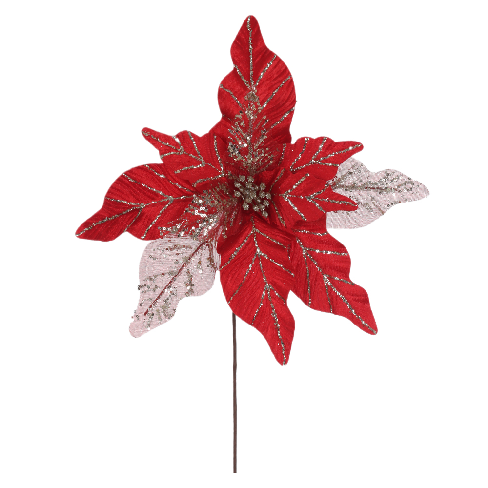 H.BICO DE PAPAGAIO NATAL AVELUDADO (VERMELHO GLITTER CHAMPANHE) 25cm 45d 11P