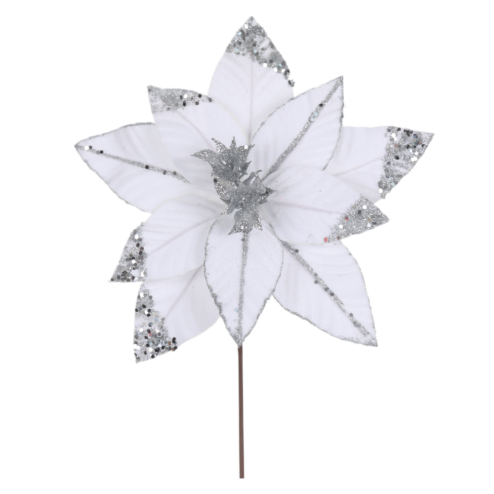 H.BICO DE PAPAGAIO NATAL AVELUDADO (BRANCO GLITTER PRATA) 25cm 32d 10P
