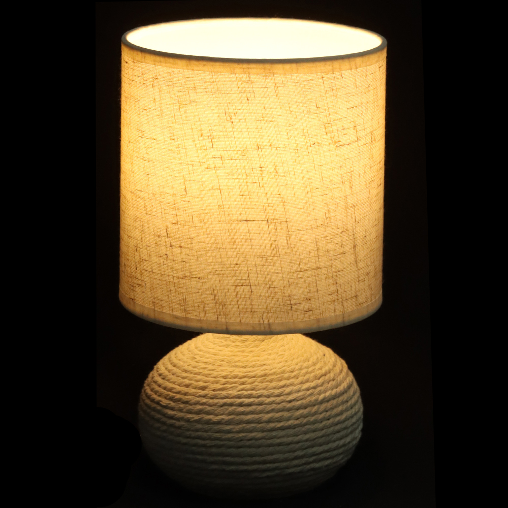 ABAJUR CERAMICA E LINHO BIVOLT (BEGE) 25X15cm