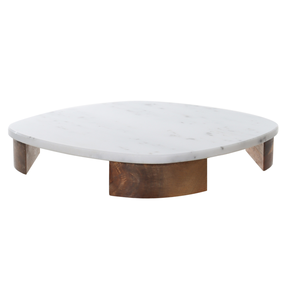 BANDEJA DECOR MARMORE E MADEIRA QUADRADA (OFF WHITE) 5X30cm