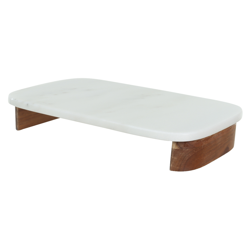 BANDEJA DECOR MARMORE E MADEIRA RETANG (OFF WHITE) 5X30X18cm