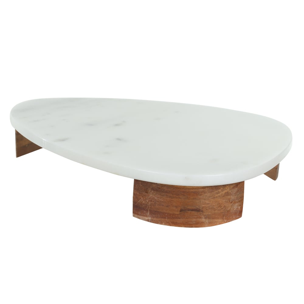 BANDEJA DECOR MARMORE E MADEIRA TRIANG (OFF WHITE) 5X30X25cm