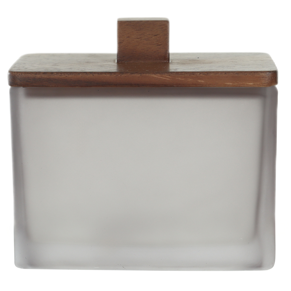 POTE VIDRO 10,7X11,5X6,7cm C/ TAMPA EM MAD ACACIA RAIZES (CINZA)